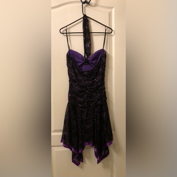 Deb Open Back Black and Purple Glitter Tie Dress - Picture 2 of 2